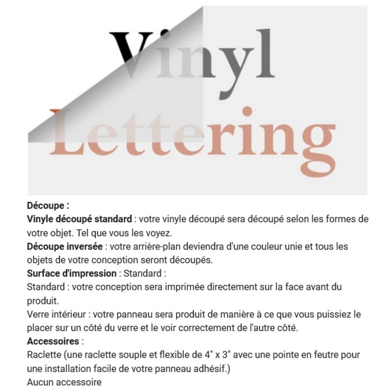 Lettrage en vinyle découpé sur mesure